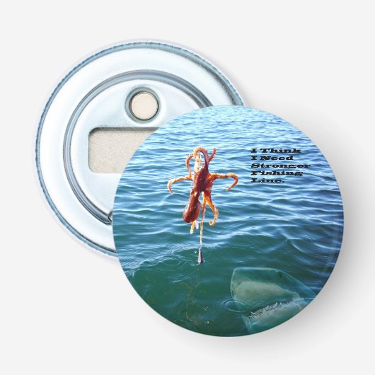 Grappige haai wil octopus, button flesopener (Voorkant)