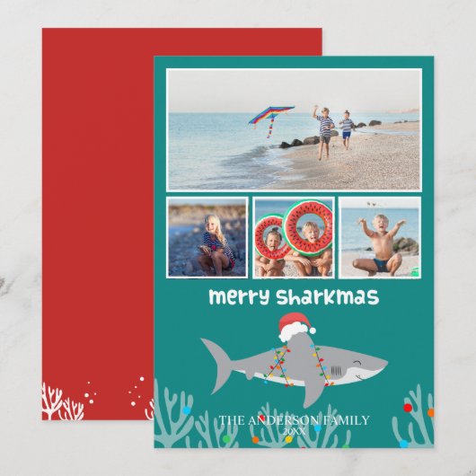 Grappige Haaien Foto Kerst Platte Vakantiekaart Feestdagenkaart (Voorkant / Achterkant)