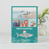 Grappige Haaien Foto Kerst Platte Vakantiekaart Feestdagenkaart (Staand voorkant)
