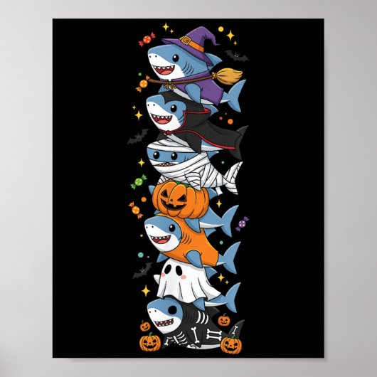 Grappige Haaien Heks Vampier Geest Halloween Kinde Poster (Voorkant)