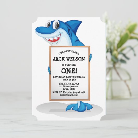 Grappige Haaien Verjaardagsfeest Uitnodiging (Staand voorkant)