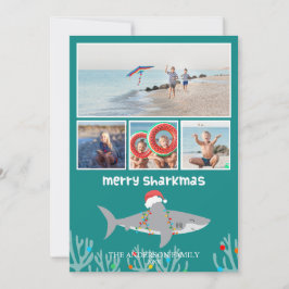 Grappige haaienfoto Kerstmis plat kerstkaart