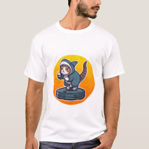 Grappige Haaienkat Op Robotstofzuiger Retro Meme K T-shirt