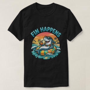 Grappige haaienvin op het strand gebeurt Hawaiaans T-shirt