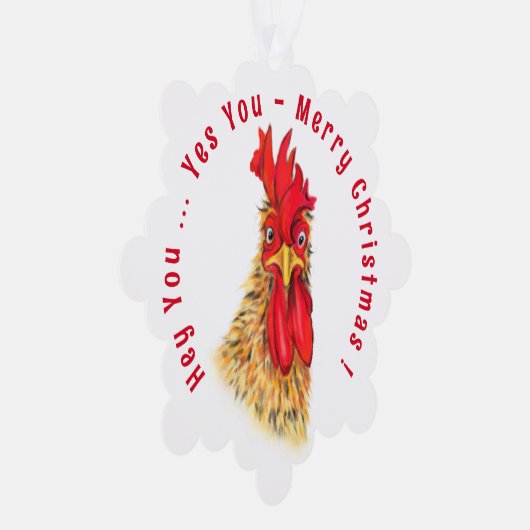 Grappige Haan Kerst Ornament Kaart (Rechts)