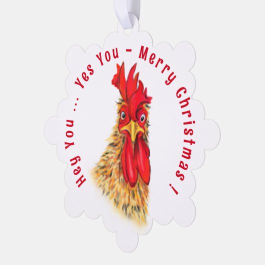 Grappige Haan Kerst Ornament Kaart (Links)