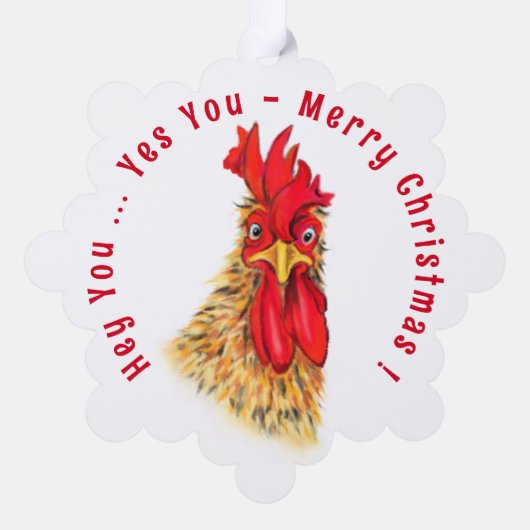 Grappige Haan Kerst Ornament Kaart (Achterkant)