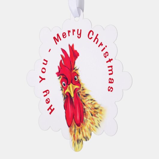 Grappige Haan Kerst Ornament Kaart (Links)
