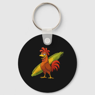 Grappige Haan Met Korenkolf Thanksgiving Kip F Sleutelhanger