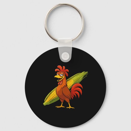 Grappige Haan Met Korenkolf Thanksgiving Kip F Sleutelhanger (Voorkant)