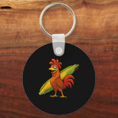 Grappige Haan Met Korenkolf Thanksgiving Kip F Sleutelhanger (Voorkant)