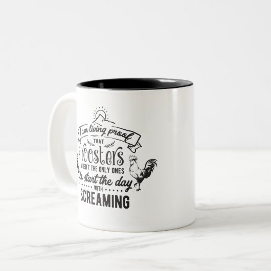 Grappige haan schreeuwen woord kunst monogram tweekleurige koffiemok (Voorkant links)