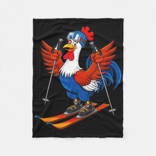 Grappige Haan Ski Avontuur Cartoon Fleece Deken (Voorkant)