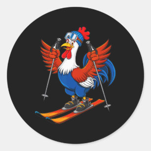 Grappige Haan Ski Avontuur Cartoon  Ronde Sticker