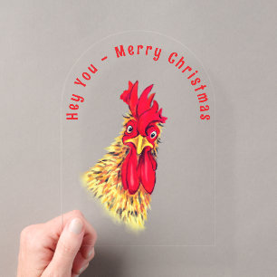 Grappige Haantje Kerstkaart - Aangepaste Tekst Acryl Uitnodigingen