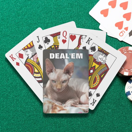 Grappige haarloze Sphynx Cat Deal'em Custom Pokerkaarten