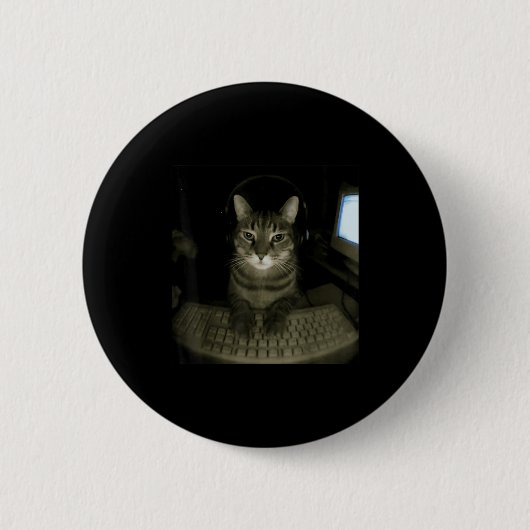 Grappige Hacker Kat Meme Computer Katje Kitten Gam Ronde Button 5,7 Cm (Voorkant)