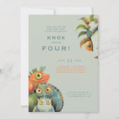 Grappige hagedis 4e verjaardag party uitnodiging (Voorkant)