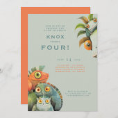 Grappige hagedis 4e verjaardag party uitnodiging (Voorkant / Achterkant)