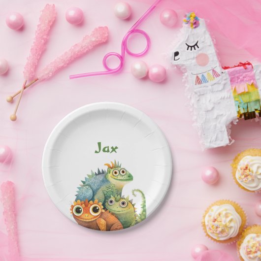Grappige hagedis gepersonaliseerd verjaardagsfeest papieren bordje (Feest)