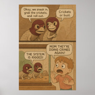 Grappige hagedis misdaad heist comic - krekels of  poster