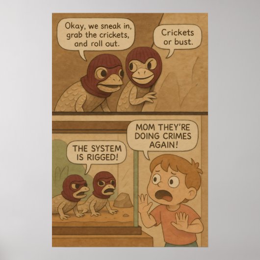 Grappige hagedis misdaad heist comic - krekels of poster (Voorkant)
