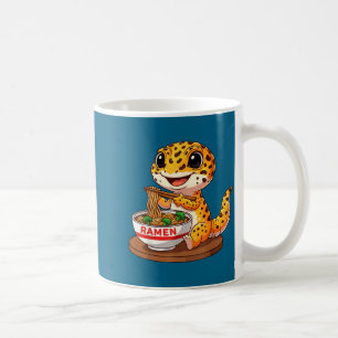 Grappige hagedis reptiel luipaardgekko die ramen e koffiemok