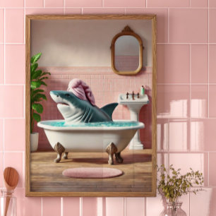 Grappige Haifjoposter Roze Badkamer Muurkunst Poster