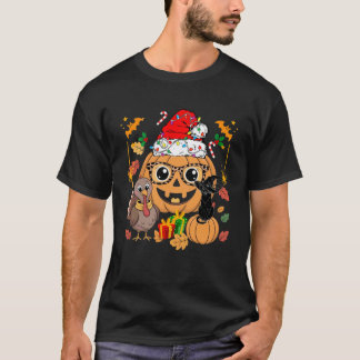 Grappige HalloThanksmas Pompoen Kalkoen Zwarte Kat T-shirt