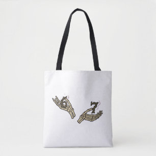 Grappige Halloween 6 7 Meme Skelet Handen Tote Bag