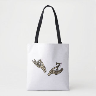Grappige Halloween 6 7 Meme Skelet Handen Tote Bag