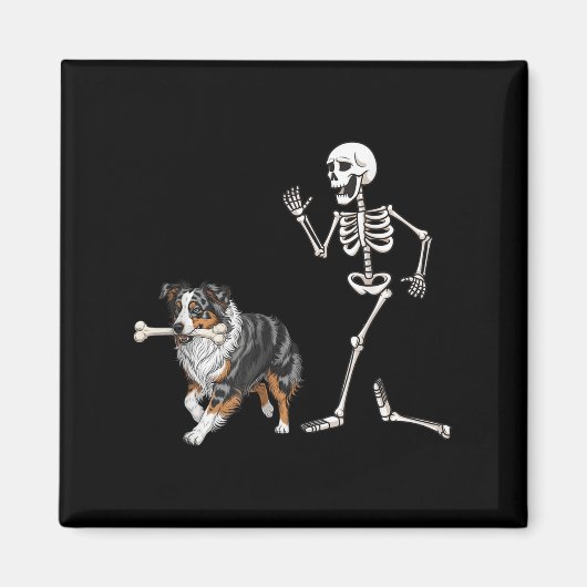 Grappige Halloween Australische herder en skelet Magneet (Voorkant)