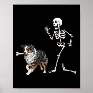 Grappige Halloween Australische herder en skelet Poster