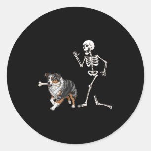 Grappige Halloween Australische herder en skelet Ronde Sticker