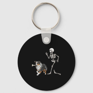 Grappige Halloween Australische herder en skelet Sleutelhanger