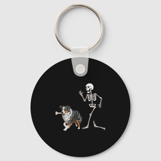 Grappige Halloween Australische herder en skelet Sleutelhanger (Voorkant)