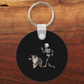 Grappige Halloween Australische herder en skelet Sleutelhanger (Voorkant)
