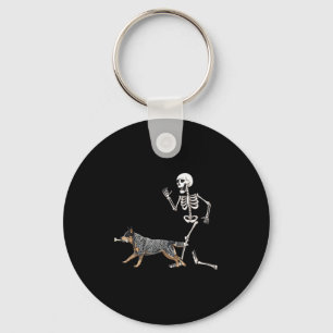 Grappige Halloween Australische vee hond en skelet Sleutelhanger
