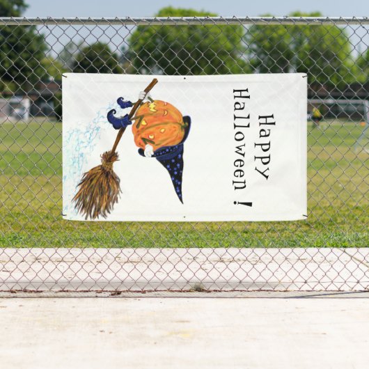 Grappige Halloween Banner Witch Pumpkin Vliegen (Insitu)