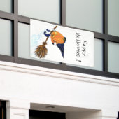Grappige Halloween Banner Witch Pumpkin Vliegen (Buitenkant Gebouw)