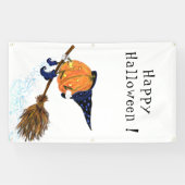 Grappige Halloween Banner Witch Pumpkin Vliegen (Horizontaal)