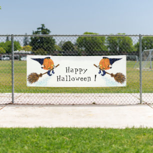 Grappige Halloween Banner Witch Pumpkin Vliegen