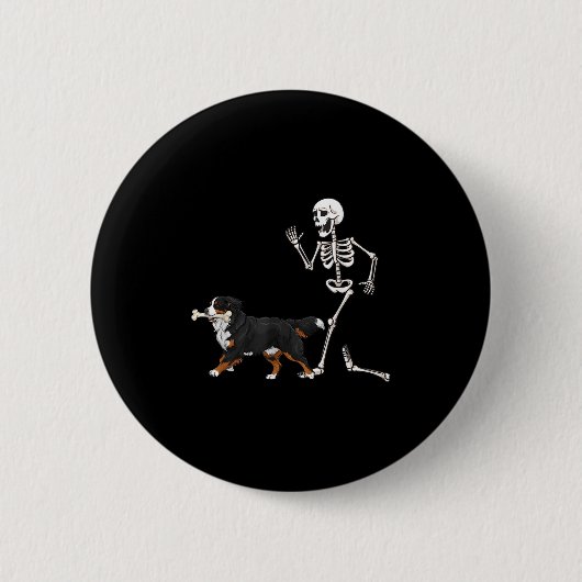 Grappige Halloween Berner Sennenhond en skelet Ronde Button 5,7 Cm (Voorkant)
