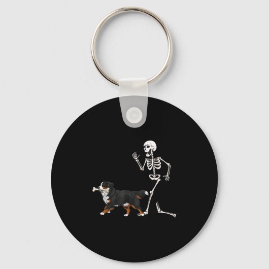 Grappige Halloween Berner Sennenhond en skelet Sleutelhanger (Voorkant)