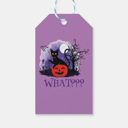 Grappige Halloween Bewitched Black Cat Wat? Cadeaulabel (Achterkant)