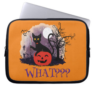 Grappige Halloween Bewitched Black Cat Wat? Laptop Sleeve