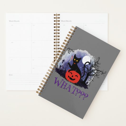 Grappige Halloween Bewitched Black Cat Wat? Planner (Display)