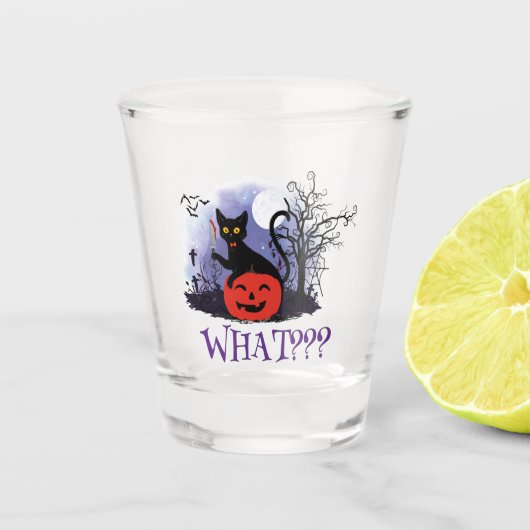 Grappige Halloween Bewitched Black Cat Wat? Shot Glas (Voorkant)