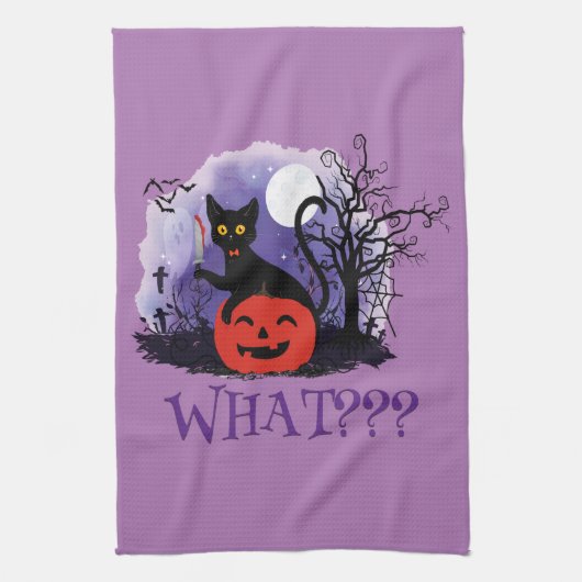 Grappige Halloween Bewitched Black Cat Wat? Theedoek (Verticaal)