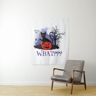 Grappige Halloween Bewitched Black Cat Wat? Wandkleed